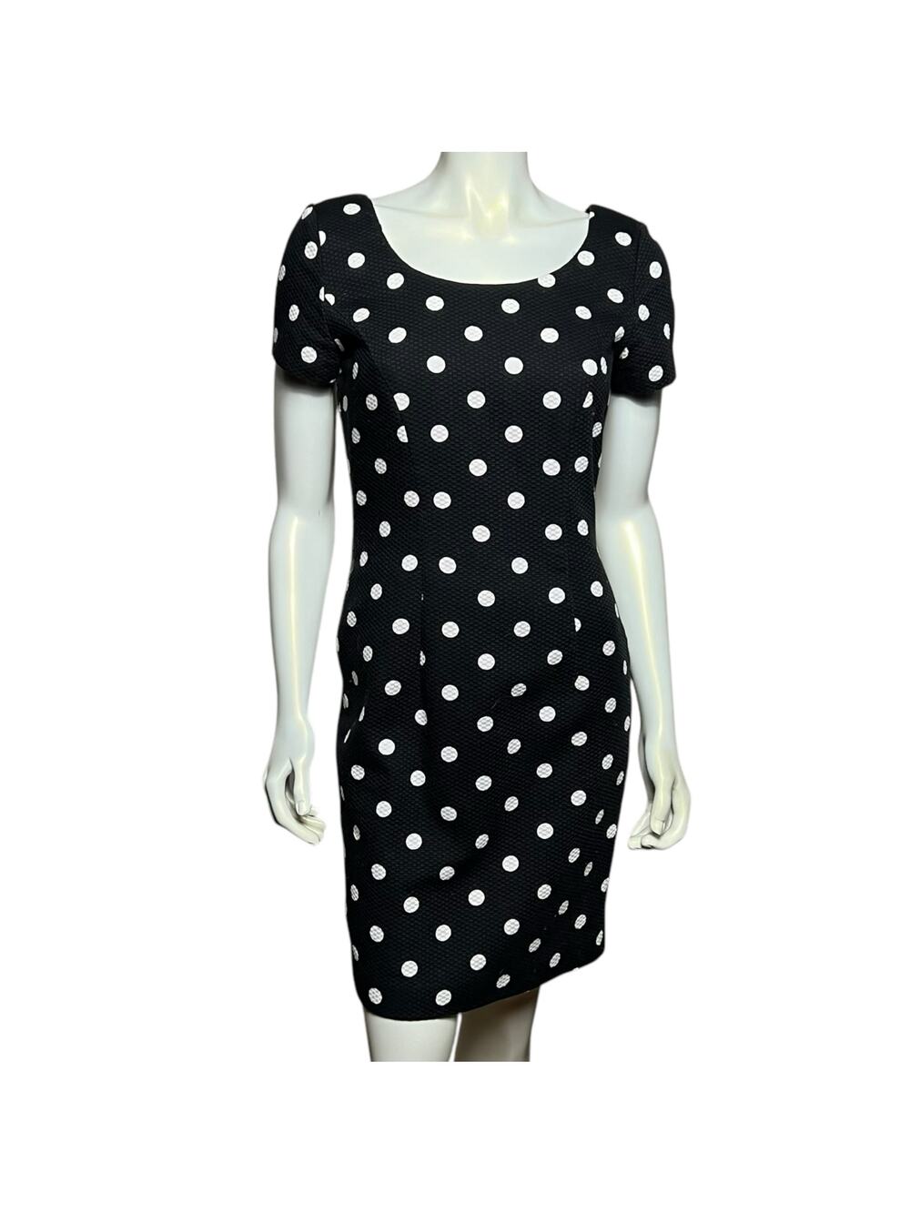 Vintage Santa Fe Black White Polka Dot Cap Sleeve Dress Size 4 1980s Style